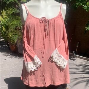 Women's Pink Lace Trim Top
